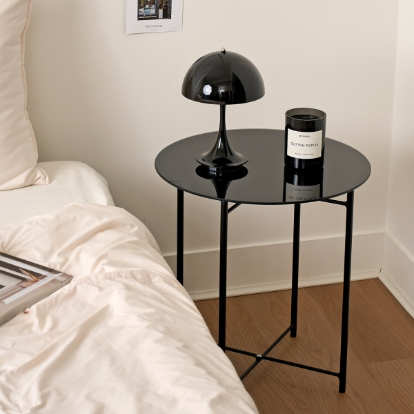 오닉스 유리 폴딩 테이블 원형 1인용 미니 탁자