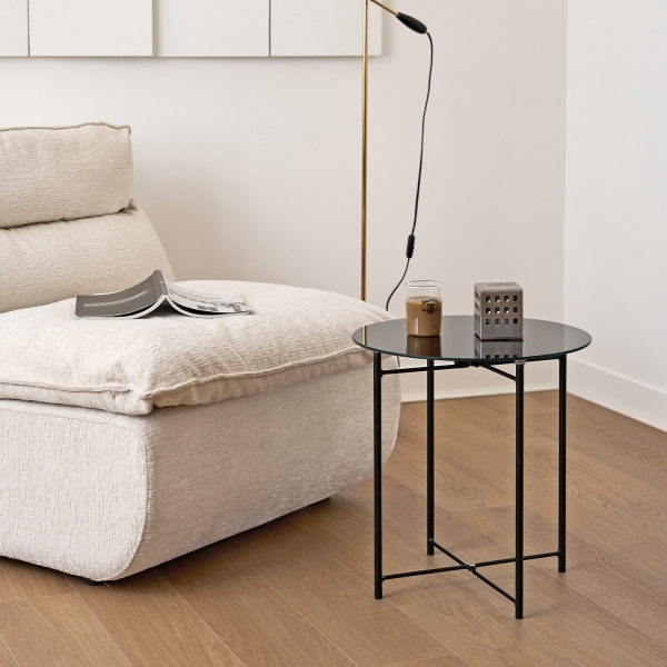 오닉스 유리 폴딩 테이블 원형 1인용 미니 탁자