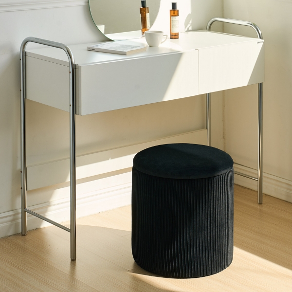 플리츠 수납 스툴 벨벳 화장대 보조 의자 정리함 (2color)