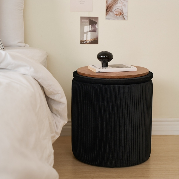 플리츠 수납 스툴 벨벳 화장대 보조 의자 정리함 (2color)