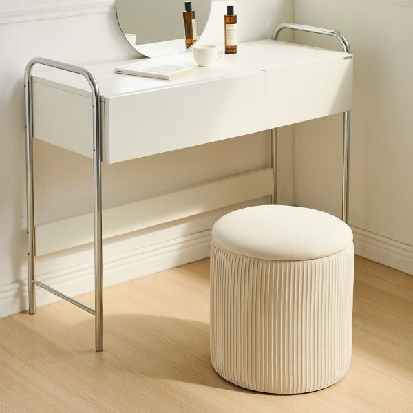 플리츠 수납 스툴 벨벳 화장대 보조 의자 정리함 (2color)