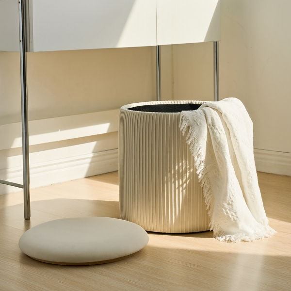 플리츠 수납 스툴 벨벳 화장대 보조 의자 정리함 (2color)