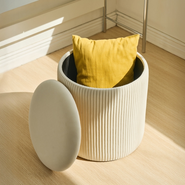 플리츠 수납 스툴 벨벳 화장대 보조 의자 정리함 (2color)