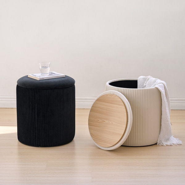 플리츠 수납 스툴 벨벳 화장대 보조 의자 정리함 (2color)