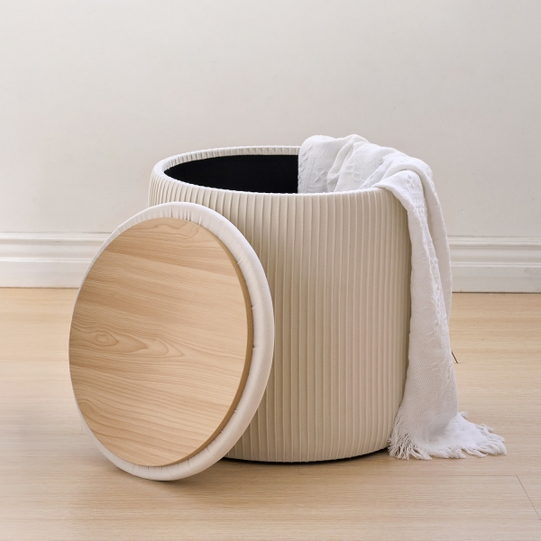 플리츠 수납 스툴 벨벳 화장대 보조 의자 정리함 (2color)