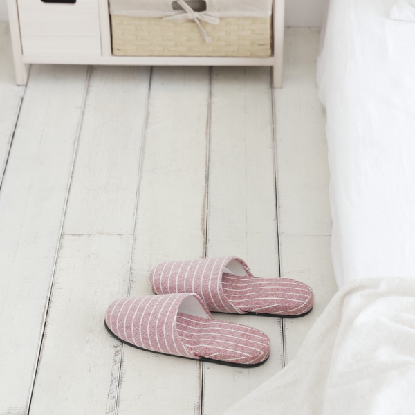 모던 거실화 층간소음 방지 룸슈즈 슬리퍼 스트라이프 레드