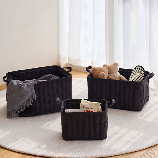 퀼팅 사각/원형 바스켓 수납 바구니 누빔 장난감 패브릭 미니