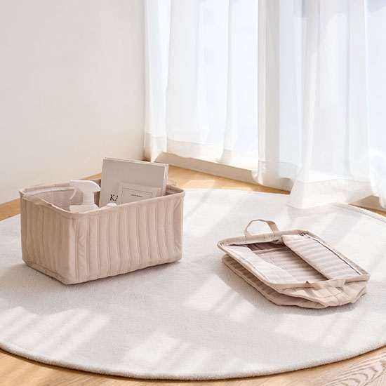 퀼팅 사각/원형 바스켓 수납 바구니 누빔 장난감 패브릭 미니