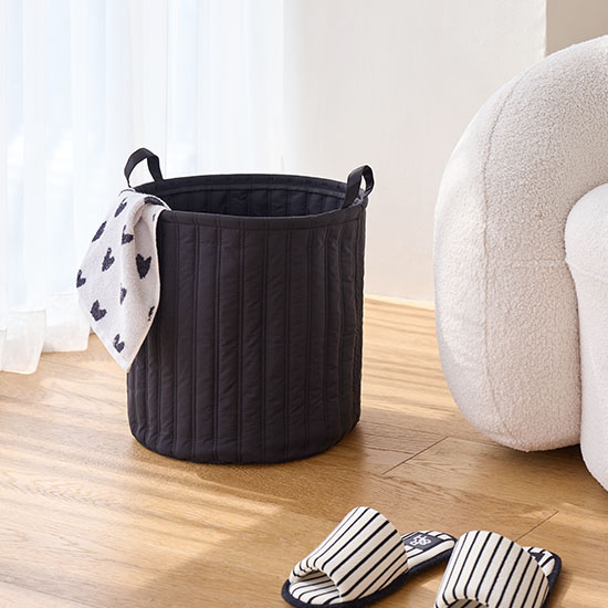 퀼팅 원형 바스켓 수납 바구니 장난감 정리함 누빔 M 350