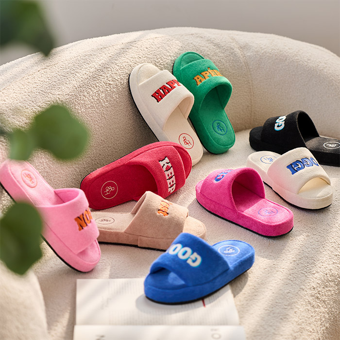 테리 레터링 오픈형 룸슈즈 실내화 슬리퍼 거실 사무실 홈슬리퍼