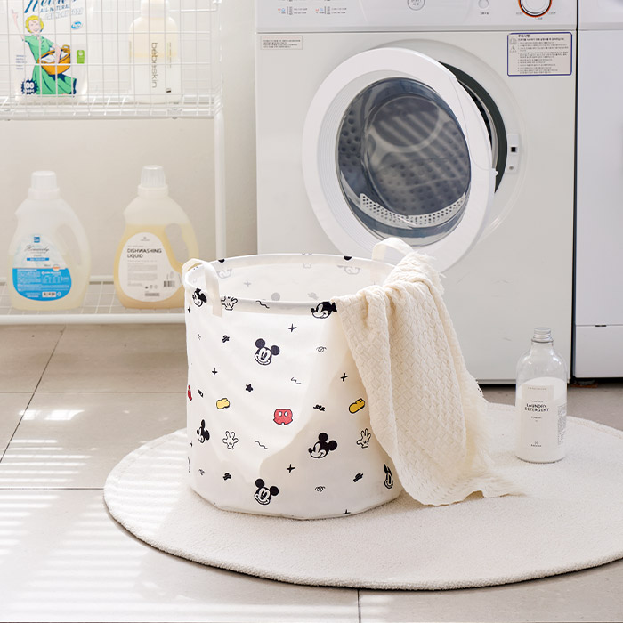 [4월 5주차 순차 출고] 디즈니 미키 원형 햄퍼 세탁 바구니 정리함 수납함