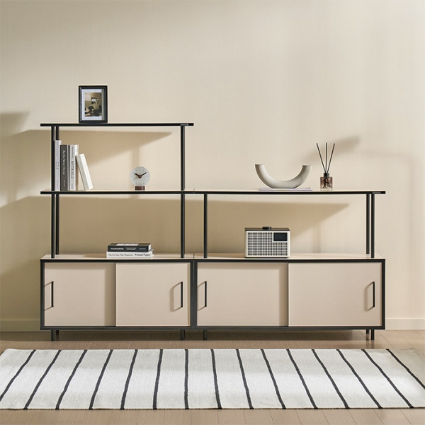 팀버 수납 선반장 스틸 기둥 진열장 2size 2color