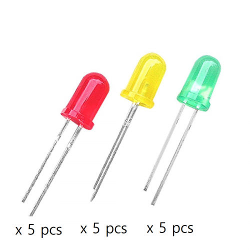 LED 5pi Red Yellow Green 15 pcs / 5파이 LED 빨,노,초 15개 묶음