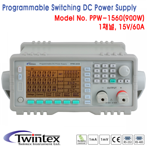 [TWINTEX PPW-1560] 15V/60A, 900W, 1채널 프로그래머블 DC전원공급기