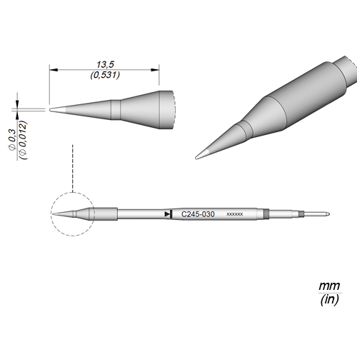 C245030, T245용 인두팁, 원형 0.3Ø