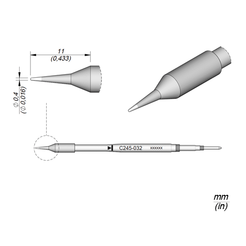 C245032, T245용 인두팁, 원형 0.4Ø