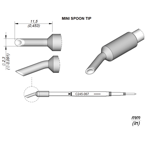 C245067, T245용 인두팁, 원형 스푼 타입 2.3Ø