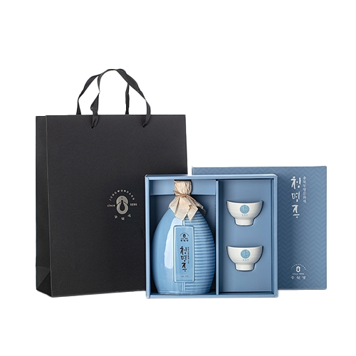 [오리지널 청명주] 청명주 도자기세트(블루) 17도 500ml