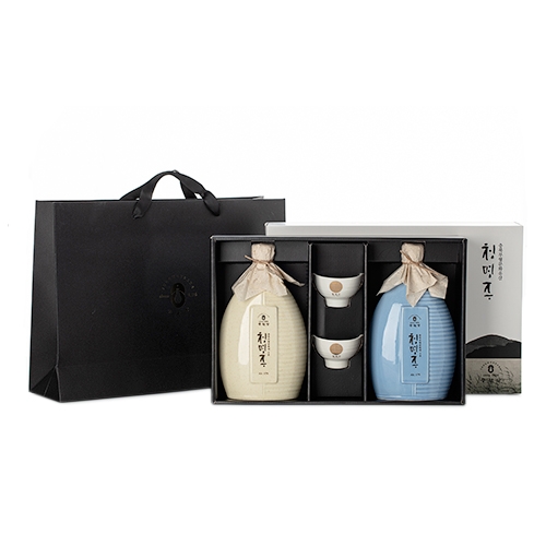 [오리지널 청명주] 청명주 도자기세트(블루&아이보리) 17도 500ml