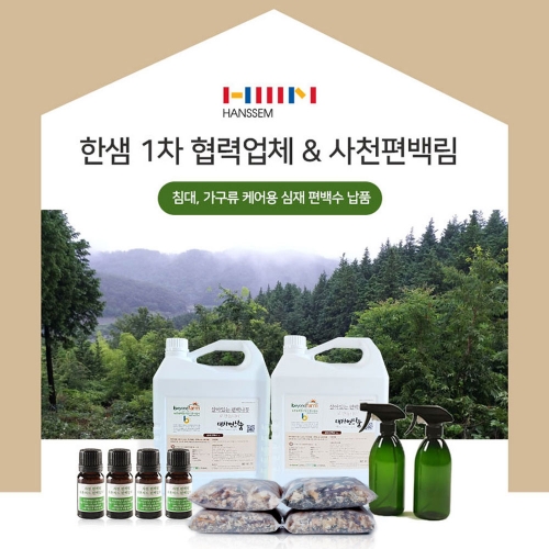 농림부 6차산업 인증기업 천연 피톤치드 편백 생나무 심재팩 8개 + 편백 잎 오일 10ml 2병 + 심재편백수 500ml 1병 대자연의나눔 사천편백림 본사몰 심재수