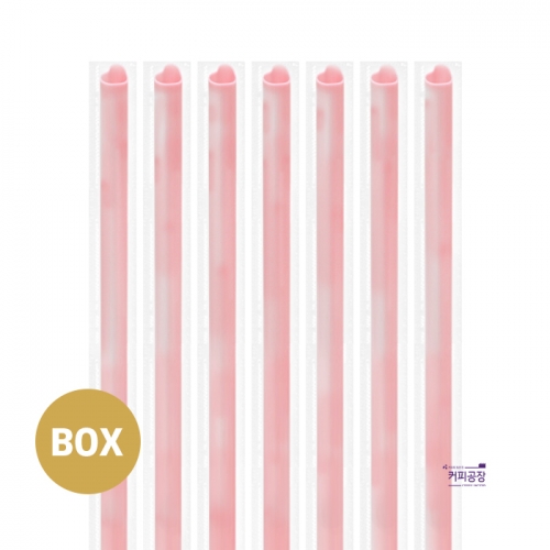 [박스/개별]12x25 분홍 버블티 하트빨대 3000개 (50개x60봉) 스트로우