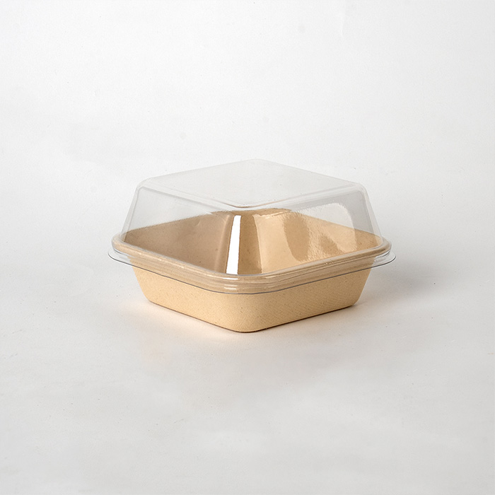 오픈형 정사각 펄프용기 크라프트 1박스 300개입 투명뚜껑포함 B003-D