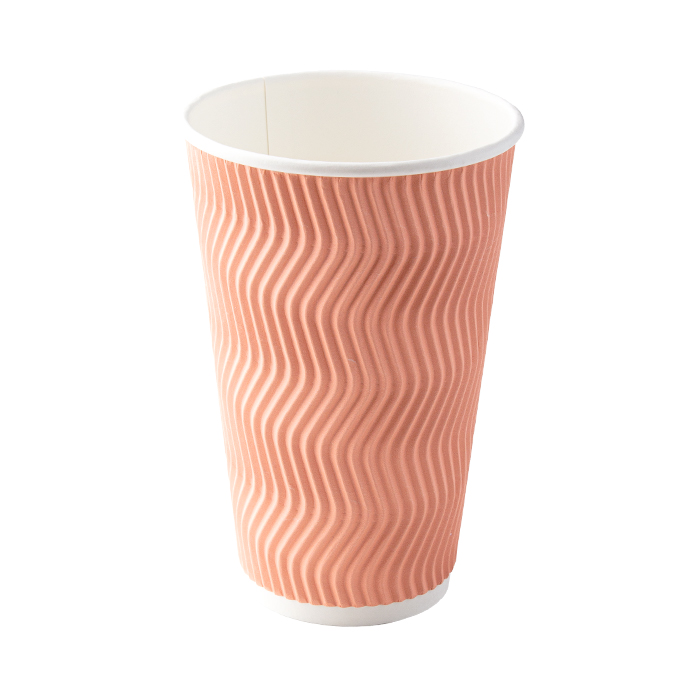 물결 3중 단열 종이컵 핑크 480ml 89파이 16온스 500개입 박스 이중종이컵