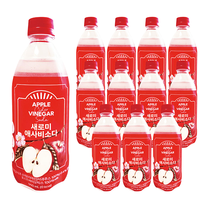 새로미 애사비 소다 제로 500ml 12개 제로슈가 사과식초 탄산음료