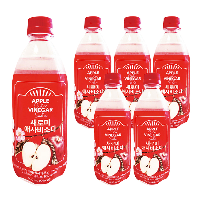 새로미 애사비 소다 제로 500ml 6개 제로슈가 사과식초 탄산음료