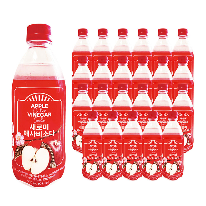 새로미 애사비 소다 제로 500ml 24개 제로슈가 사과식초 탄산음료