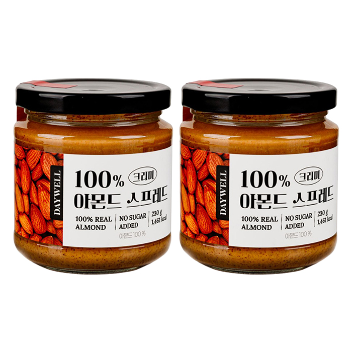 데이웰 100% 아몬드 스프레드 크리미 230g 2개 무설탕 무첨가 버터 잼