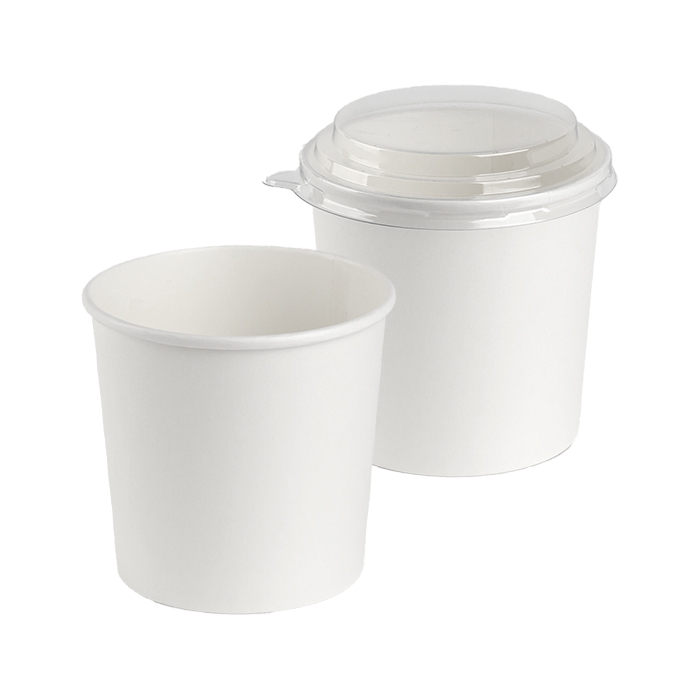 화이트 무지 샐러드 용기 115파이 800ml ( 26온스 ) 500개입 박스 PET 투명뚜껑 포함 세트 과일 요거트 아이스크림 일회용 원형 종이컵 배달 포장 테이크아웃