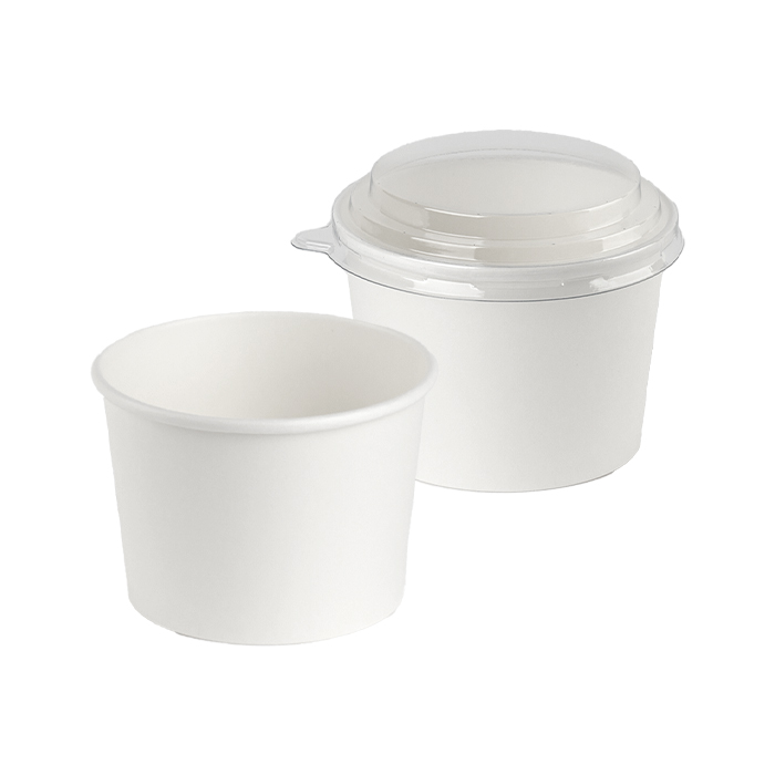 화이트 무지 샐러드 용기 115파이 580ml ( 20온스 ) 500개입 박스 PET 투명뚜껑 포함 세트 과일 요거트 아이스크림 일회용 원형 종이컵 배달 포장 테이크아웃