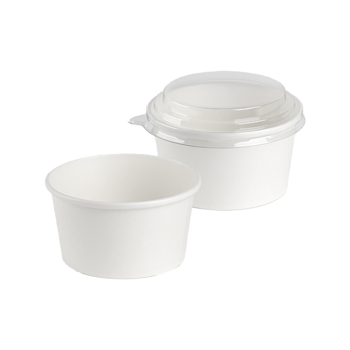 화이트 무지 샐러드 용기 115파이 440ml ( 15온스 ) 500개입 박스 PET 투명뚜껑 포함 세트 과일 요거트 아이스크림 일회용 원형 종이컵 배달 포장 테이크아웃