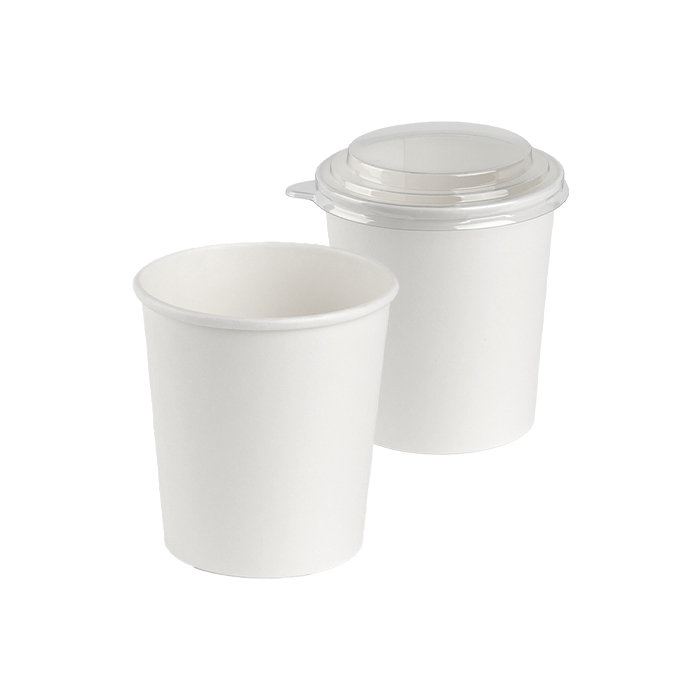 화이트 무지 아이스크림 용기 97파이 450ml ( 16온스 ) 500개입 박스 PET 투명뚜껑 포함 세트 과일 샐러드 일회용 원형 종이컵 배달 포장 테이크아웃