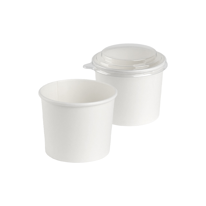 화이트 무지 아이스크림 용기 97파이 350ml ( 12온스 ) 500개입 박스 PET 투명뚜껑 포함 세트 과일 샐러드 일회용 원형 종이컵 배달 포장 테이크아웃
