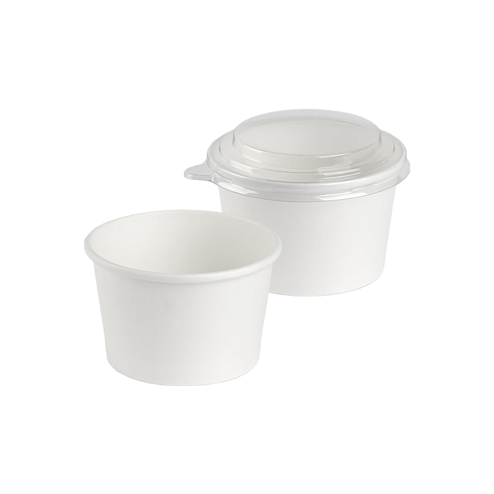 화이트 무지 아이스크림 용기 97파이 240ml ( 8온스 ) 500개입 박스 PET 투명뚜껑 포함 세트 과일 샐러드 일회용 원형 종이컵 배달 포장 테이크아웃