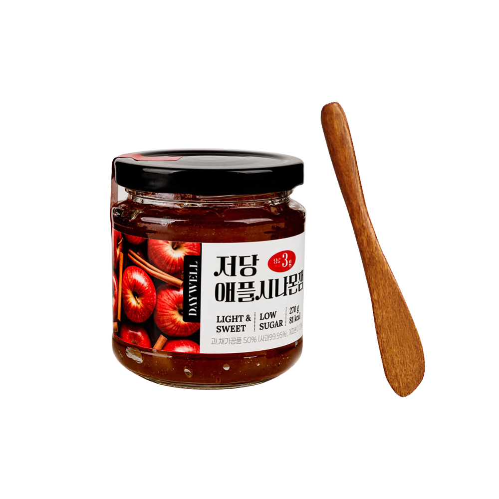 데이웰 저당 애플시나몬잼 270g 우드 버터나이프 세트