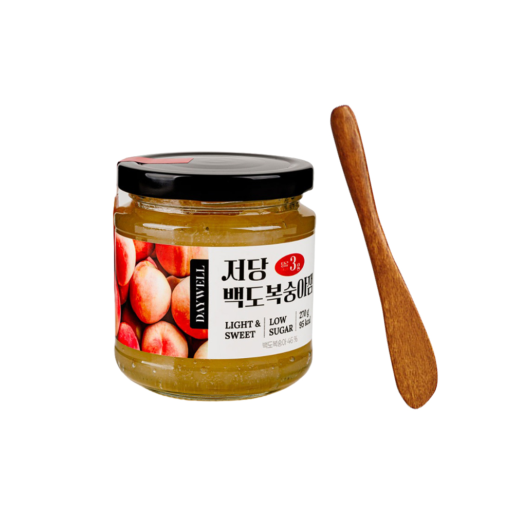 데이웰 저당 백도 복숭아잼 270g 우드 버터나이프 세트