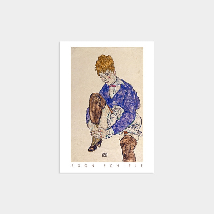 [에곤 실레] 오른쪽 다리를 잡고 있는 화가 부인의 초상화 빈티지 포스터