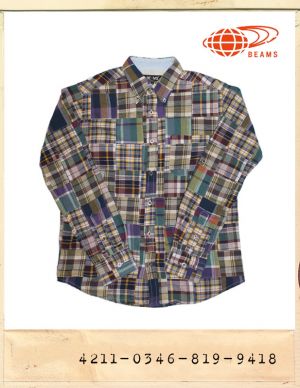 BEAMS CHECK PATCH-WORK SHIRT/빔스 체크패치워크셔츠