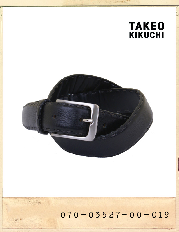 TAKEO KIKUCHI BLACK LEATHER STITCH BELT/타케오키쿠치 블랙 레더스티치 벨트