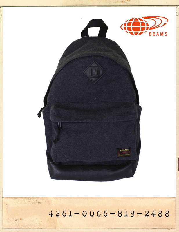 BEAMS LEATHER PATCH BACKPACK DARK GREY/빔스 가죽패치 백팩 다크그레이