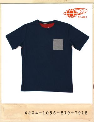 BEAMS BACK BORDER POCKET TEE NAVY/빔스 백보더 포켓티 네이비