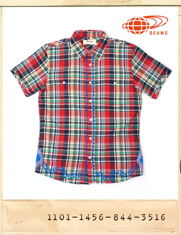 BEAMS MADRAS CHECK NEEDLE WORK SHIRTS/빔스 마드라스체크 자수셔츠