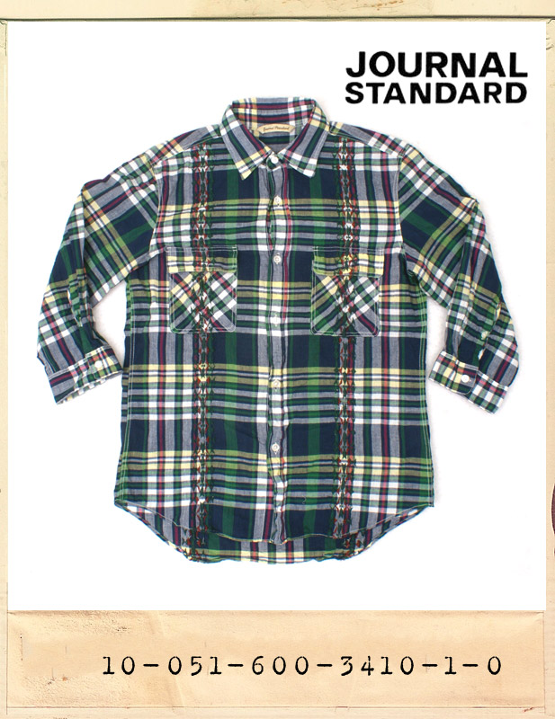 JOURNAL STANDARD NEEDLEWORK WRINKLE CHECK CAPRI SHIRTS/저널스탠다드 자수주름체크 7부셔츠