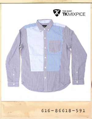 TK MIXPICE CHECK & STRIPE MIX SHIRTS BLUE/티케이믹스피스 체크스트라이프 믹스셔츠 블루