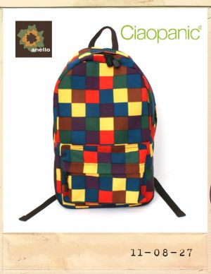 ANELLO LEATHER PATCH COLOR BLOCK CHECK BACKPACK/아넬로 레더패치 컬러블럭체크 백팩