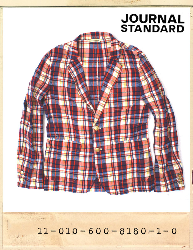 JOURNAL STANDARD GOLD BUTTON LINEN CHECK TAILORED JACKET/저널스탠다드 금장버튼 린넨 체크테일러드자켓