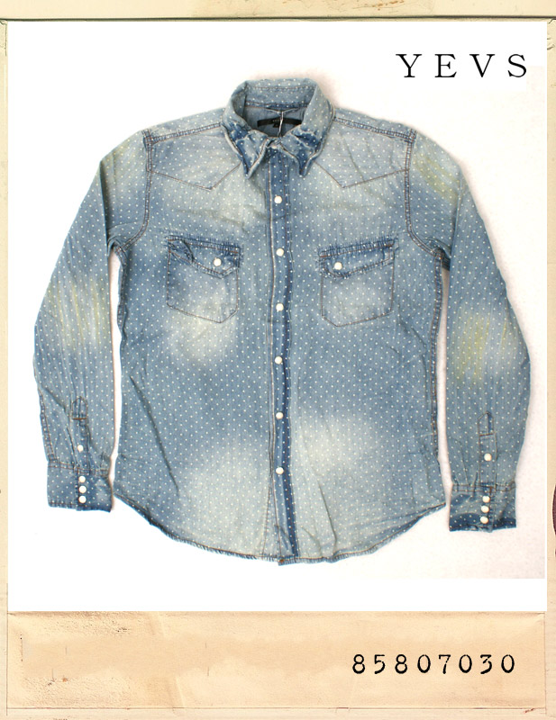 YEVS DOT PATTERN WASHING WESTERN DENIM SHIRTS/이브스 도트패턴 워싱웨스턴 데님셔츠